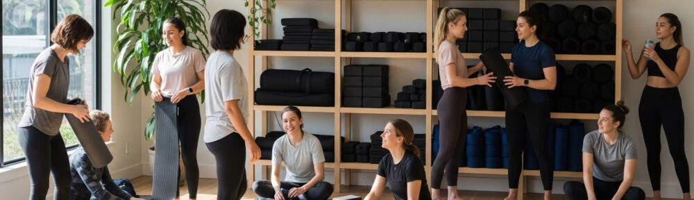 yoga studio essentials, yoga equipment, group yoga setup